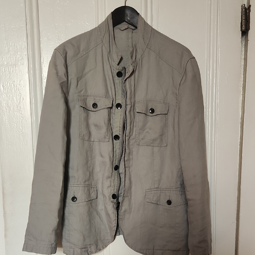 Kenneth Cole New York Gray Linen Military Field Jacket